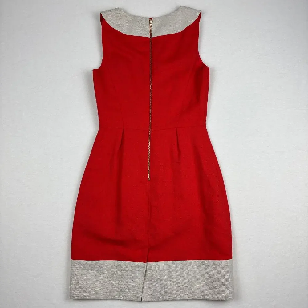 Kate Spade Red & Oat Linen Sleeveless V-Neck James Dress Size 0